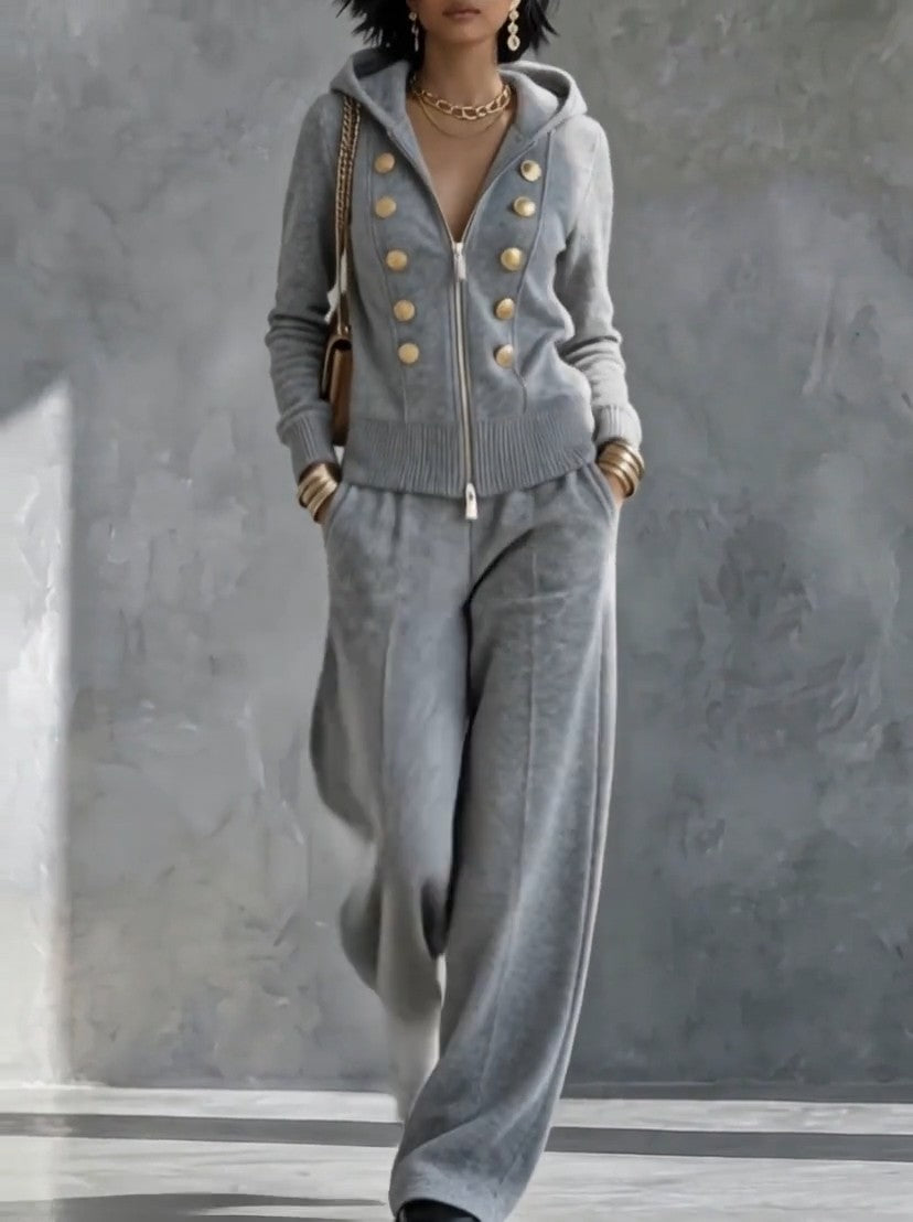 PORDENONE - Completo grigio con cardigan e pantaloni a gamba ampia — SHOT 1
