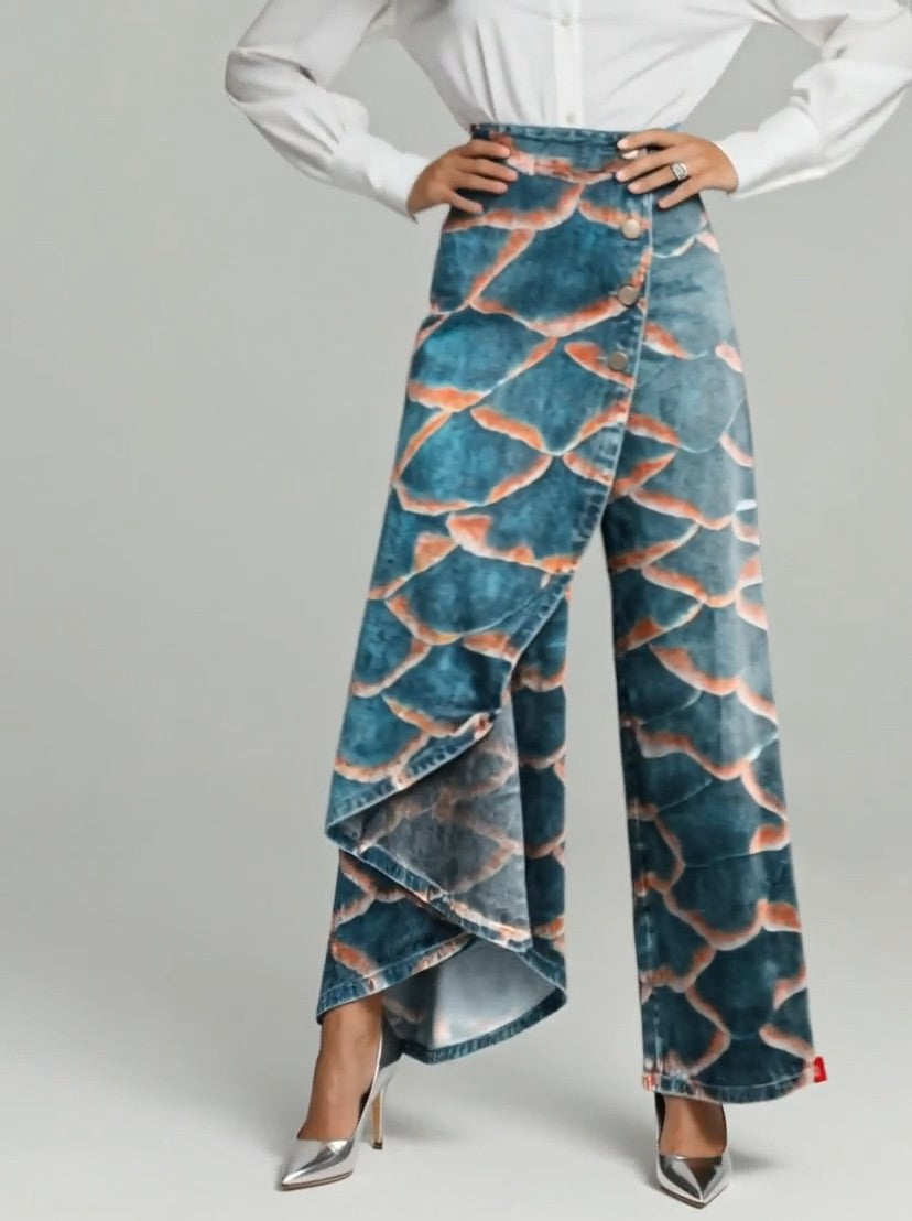 CERENZIA - Jeans floreali multicolor a vita alta, gamba ampia — SHOT 1