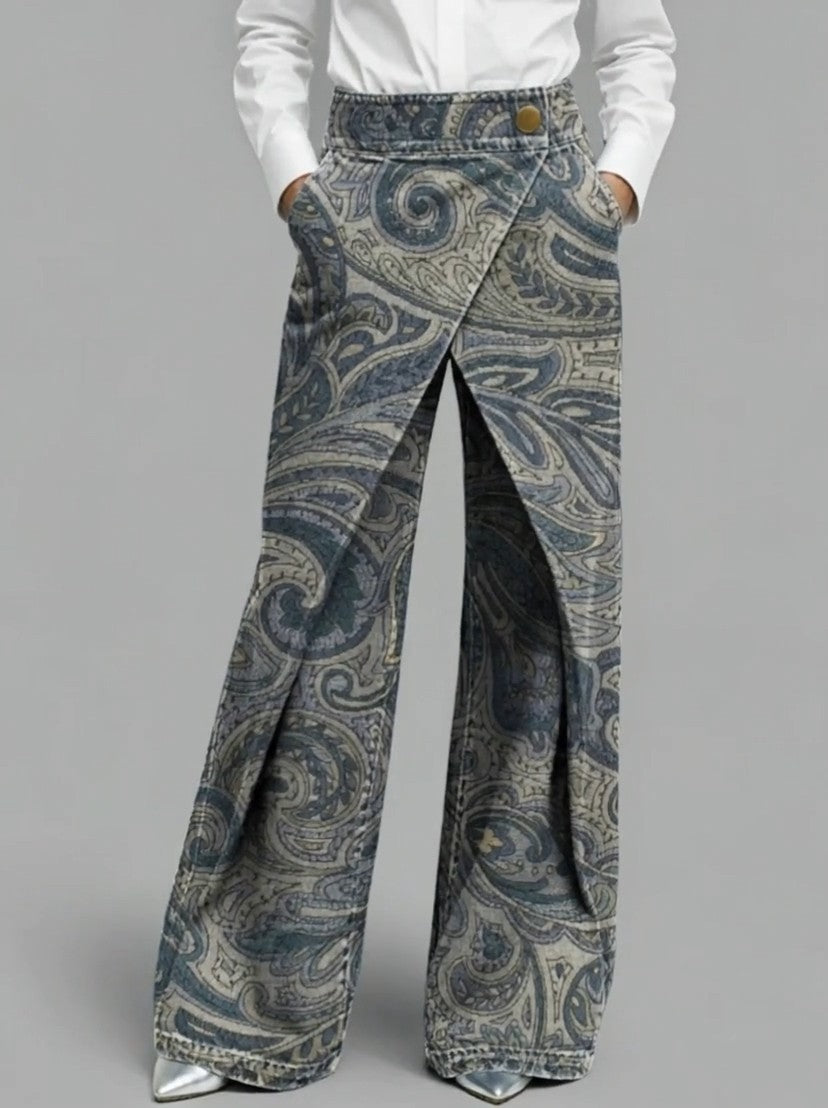 REFRANCORE - Jeans a gamba ampia multicolor a vita alta floreali — SHOT 1