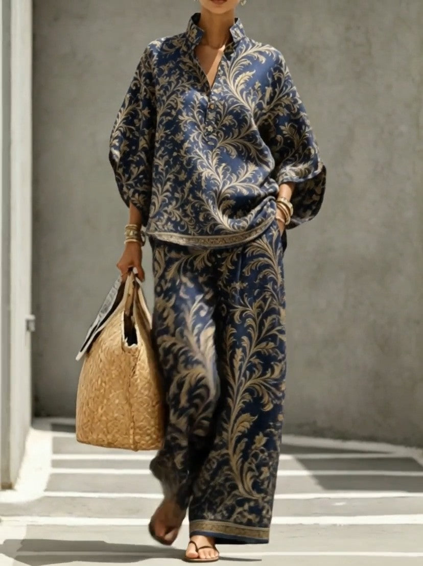 VIGONE - Completo Pantaloni Dritti in Cotone e Lino Stampato — SHOT 1