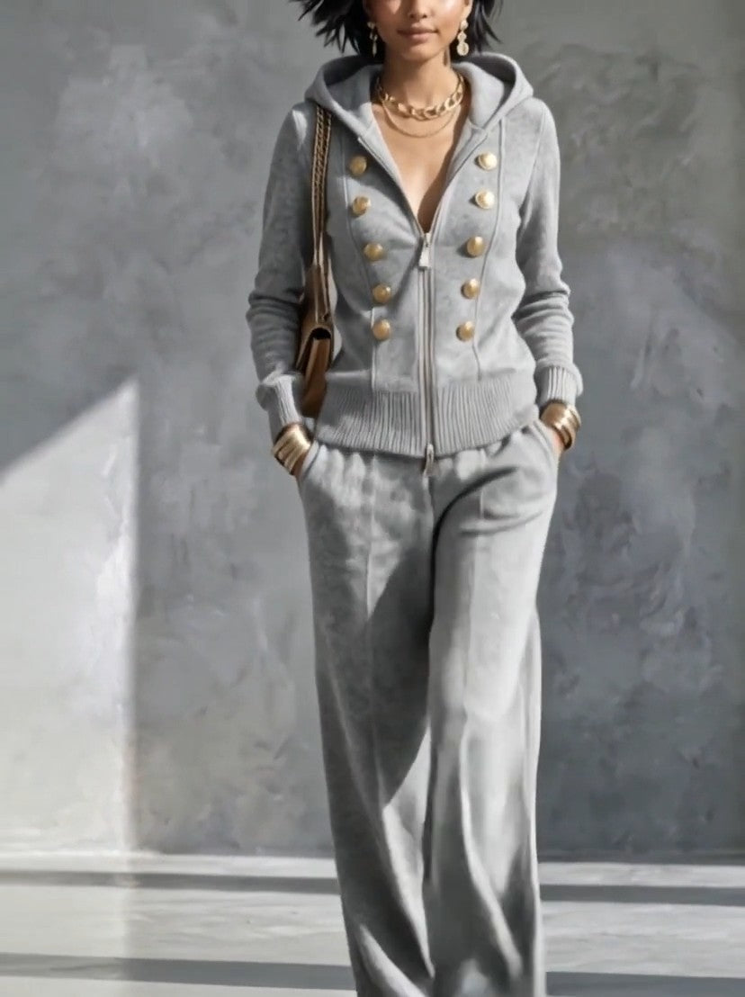 PORDENONE - Completo grigio con cardigan e pantaloni a gamba ampia — SHOT 2
