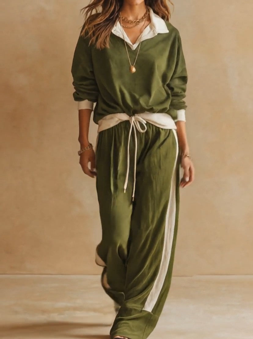 PICCIANO - Completo verde polo casual con pantaloni a gamba ampia — SHOT 2