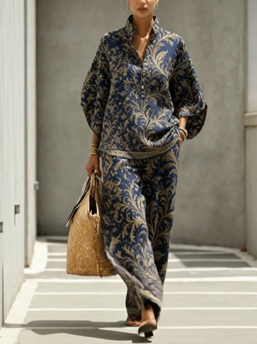 VIGONE - Completo Pantaloni Dritti in Cotone e Lino Stampato — SHOT 2