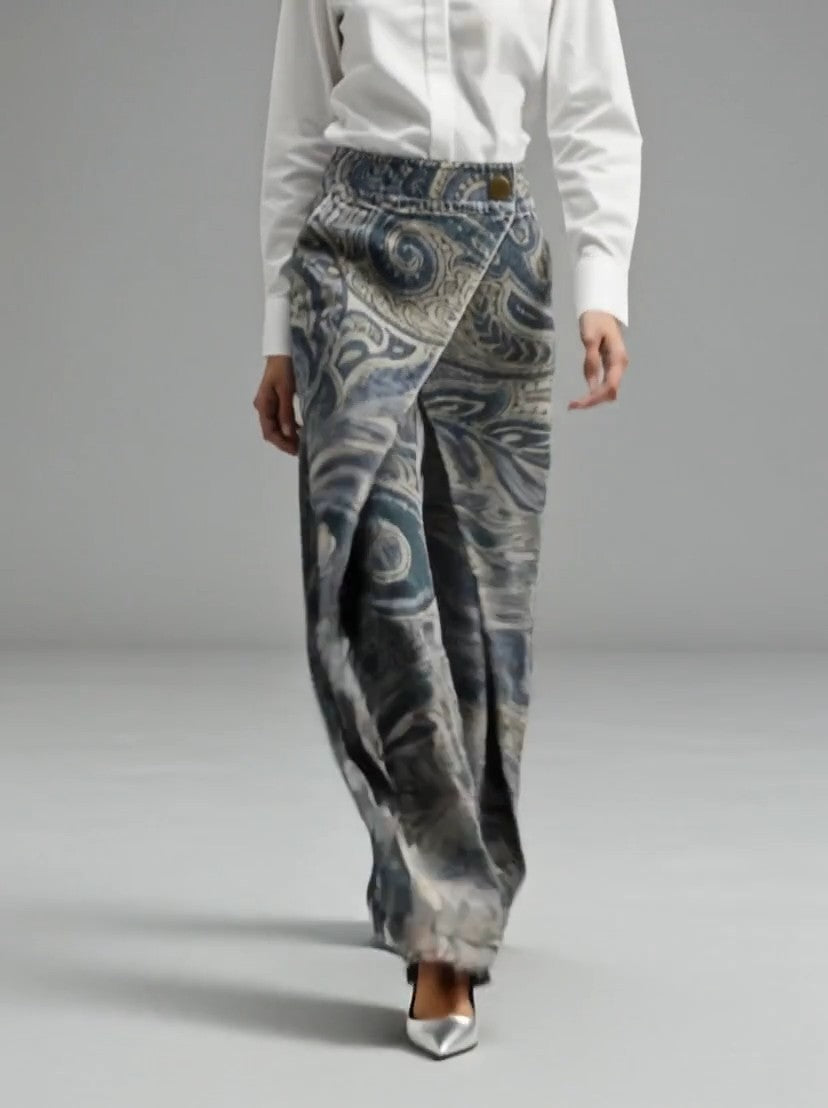 REFRANCORE - Jeans a gamba ampia multicolor a vita alta floreali — SHOT 3