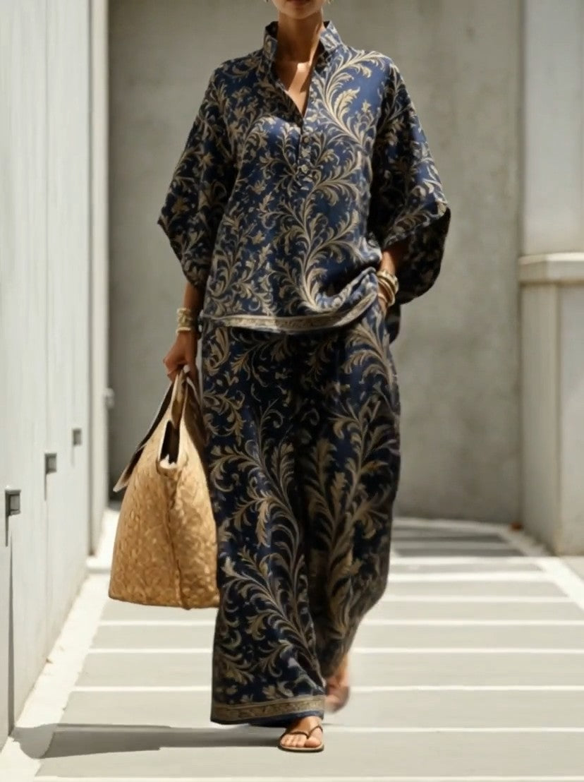 VIGONE - Completo Pantaloni Dritti in Cotone e Lino Stampato — SHOT 3