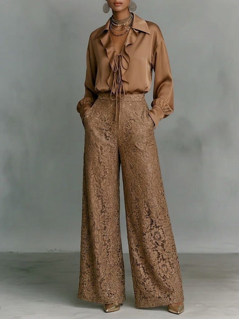 BIENTINA - camicia con volant e pantaloni ampi in pizzo