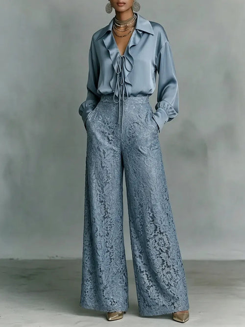 BIENTINA - camicia con volant e pantaloni ampi in pizzo